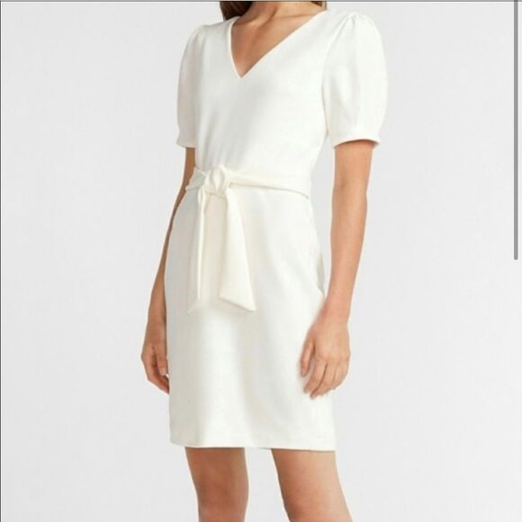 NWT Express White Puff Sleeve Dress Size Small - Picture 1 of 8